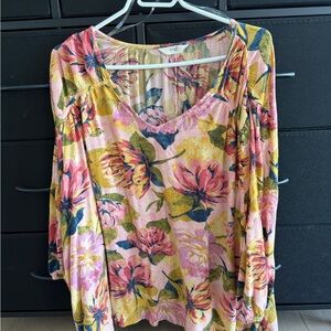Terra & Sky Pink and Yellow Floral Blouse